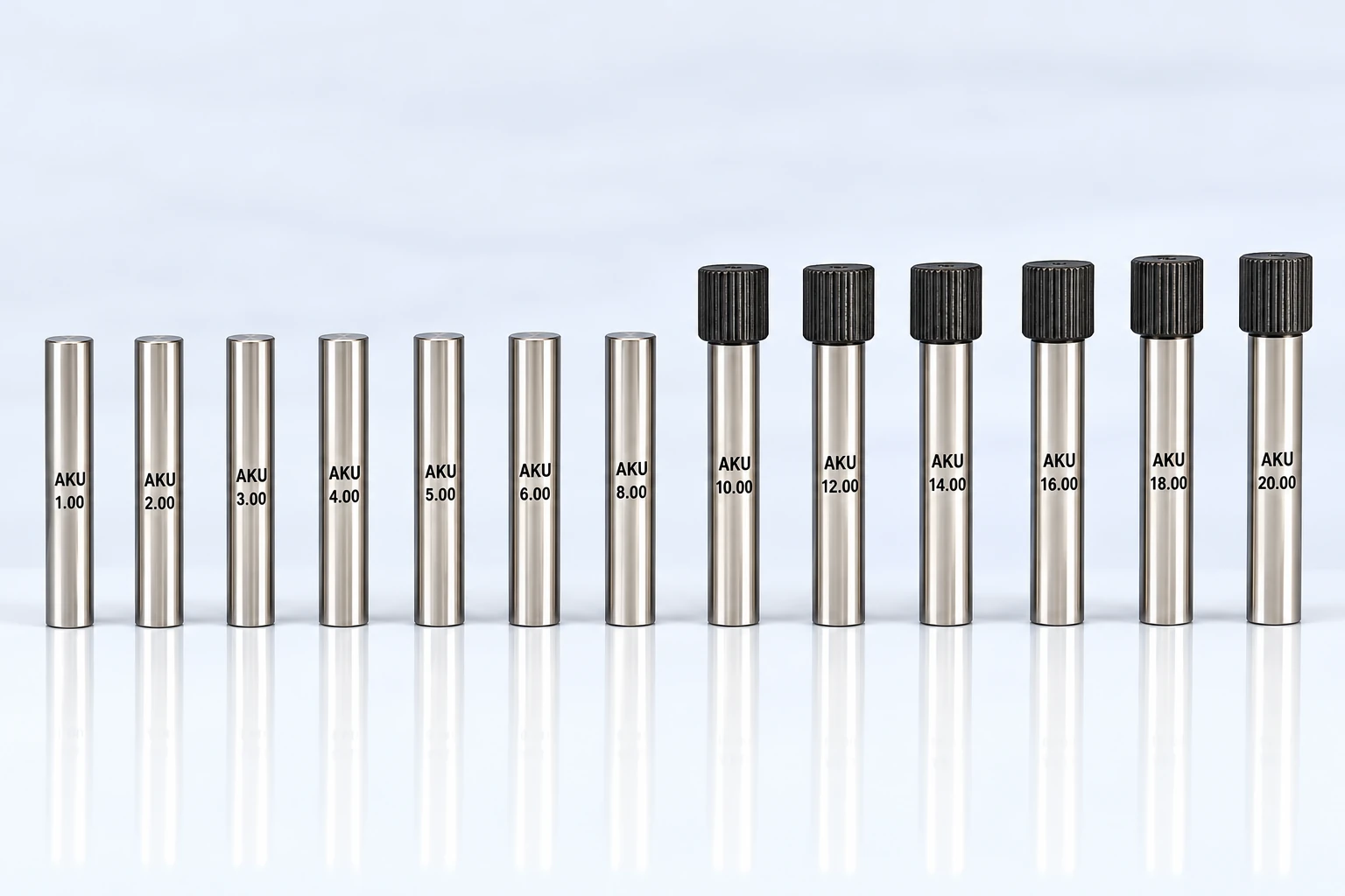 Approved AKU measuring pins, half with top black plastic knobs